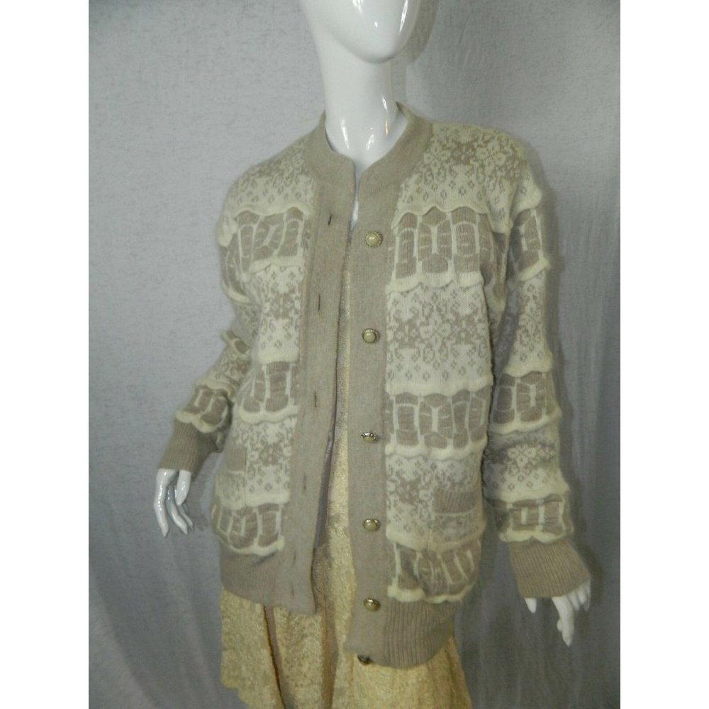 Belldini Cardigan Sweater Jacket Ivory Beige Soft Angora Pearl Buttons Sz Medium